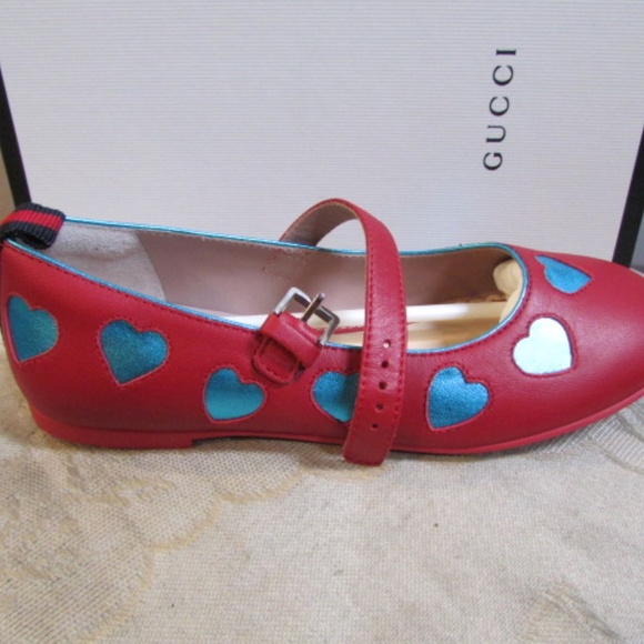 new GUCCI girls leather HIBISCUS RED Mary Jane shoes Sz UK 30/US 13
